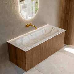 MONDIAZ KURVE-DLUX 110cm badmeubel kleur Walnut met 1 lade en 0 deuren. Wastafel BIG MEDIUM Midden zonder kraangat Glace.