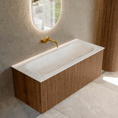 MONDIAZ KURVE-DLUX 110cm badmeubel kleur Walnut met 1 lade en 0 deuren. Wastafel BIG MEDIUM Midden zonder kraangat Opalo.