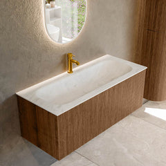 MONDIAZ KURVE-DLUX 110cm badmeubel kleur Walnut met 1 lade en 0 deuren. Wastafel BIG MEDIUM Midden 1 kraangat Opalo.