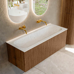 MONDIAZ KURVE-DLUX 120cm badmeubel kleur Walnut met 1 lade en 0 deuren. Wastafel BIG LARGE Midden zonder kraangat Opalo.