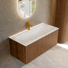MONDIAZ KURVE-DLUX 100cm badmeubel kleur Walnut met 1 lade en 0 deuren. Wastafel BIG MEDIUM Midden 1 kraangat Ostra.