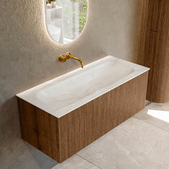 MONDIAZ KURVE-DLUX 110cm badmeubel kleur Walnut met 1 lade en 0 deuren. Wastafel BIG MEDIUM Midden zonder kraangat Ostra.