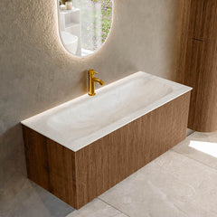 MONDIAZ KURVE-DLUX 110cm badmeubel kleur Walnut met 1 lade en 0 deuren. Wastafel BIG MEDIUM Midden 1 kraangat Ostra.