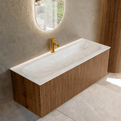 MONDIAZ KURVE-DLUX 120cm badmeubel kleur Walnut met 1 lade en 0 deuren. Wastafel BIG LARGE Midden 1 kraangat Ostra.