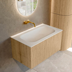 MONDIAZ KURVE 80cm badmeubel kleur Oak met 1 lade en 0 deuren. Wastafel BIG SMALL Midden zonder kraangat Talc.