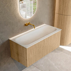 MONDIAZ KURVE 100cm badmeubel kleur Oak met 1 lade en 0 deuren. Wastafel BIG MEDIUM Midden zonder kraangat Talc.