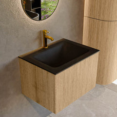MONDIAZ KURVE 60cm badmeubel kleur Oak met 1 lade en 0 deuren. Wastafel CLOUD Midden 1 kraangat Urban.