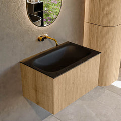 MONDIAZ KURVE 70cm badmeubel kleur Oak met 1 lade en 0 deuren. Wastafel BIG SMALL Midden zonder kraangat Urban.