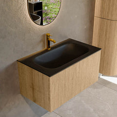 MONDIAZ KURVE 80cm badmeubel kleur Oak met 1 lade en 0 deuren. Wastafel BIG SMALL Midden 1 kraangat Urban.