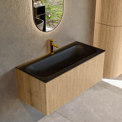 MONDIAZ KURVE 100cm badmeubel kleur Oak met 1 lade en 0 deuren. Wastafel BIG MEDIUM Midden 1 kraangat Urban.