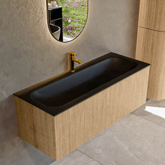 MONDIAZ KURVE 120cm badmeubel kleur Oak met 1 lade en 0 deuren. Wastafel BIG LARGE Midden 1 kraangat Urban.