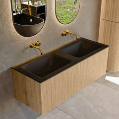MONDIAZ KURVE 120cm badmeubel kleur Oak met 1 lade en 0 deuren. Wastafel CLOUD Dubbel zonder kraangat Urban.