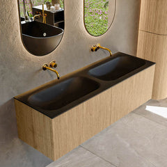 MONDIAZ KURVE 140cm badmeubel kleur Oak met 2 lades en 0 deuren. Wastafel BIG SMALL Dubbel zonder kraangat Urban.