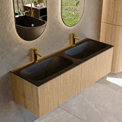 MONDIAZ KURVE 140cm badmeubel kleur Oak met 2 lades en 0 deuren. Wastafel BIG SMALL Dubbel 2 kraangaten Urban.