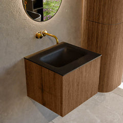 MONDIAZ KURVE 50cm badmeubel kleur Walnut met 1 lade en 0 deuren. Wastafel GRUNNE Midden zonder kraangat Urban.