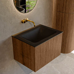 MONDIAZ KURVE 60cm badmeubel kleur Walnut met 1 lade en 0 deuren. Wastafel CLOUD Midden zonder kraangat Urban.