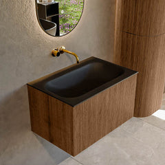 MONDIAZ KURVE 70cm badmeubel kleur Walnut met 1 lade en 0 deuren. Wastafel BIG SMALL Midden zonder kraangat Urban.