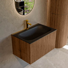 MONDIAZ KURVE 70cm badmeubel kleur Walnut met 1 lade en 0 deuren. Wastafel BIG SMALL Midden 1 kraangat Urban.