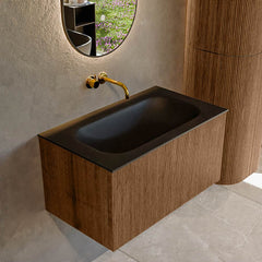 MONDIAZ KURVE 80cm badmeubel kleur Walnut met 1 lade en 0 deuren. Wastafel BIG SMALL Midden zonder kraangat Urban.