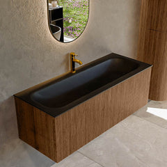 MONDIAZ KURVE 120cm badmeubel kleur Walnut met 1 lade en 0 deuren. Wastafel BIG LARGE Midden 1 kraangat Urban.