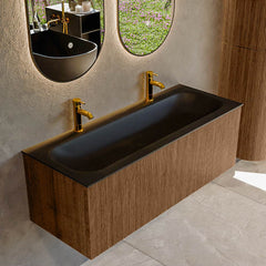 MONDIAZ KURVE 120cm badmeubel kleur Walnut met 1 lade en 0 deuren. Wastafel BIG LARGE Midden 2 kraangaten Urban.