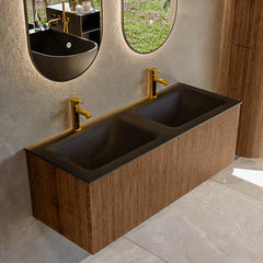 MONDIAZ KURVE 120cm badmeubel kleur Walnut met 1 lade en 0 deuren. Wastafel CLOUD Dubbel 2 kraangaten Urban.