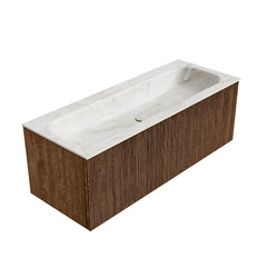 MONDIAZ KURVE-DLUX 120cm badmeubel kleur Walnut met 1 lade en 0 deuren. Wastafel BIG LARGE Midden 1 kraangat Ostra.