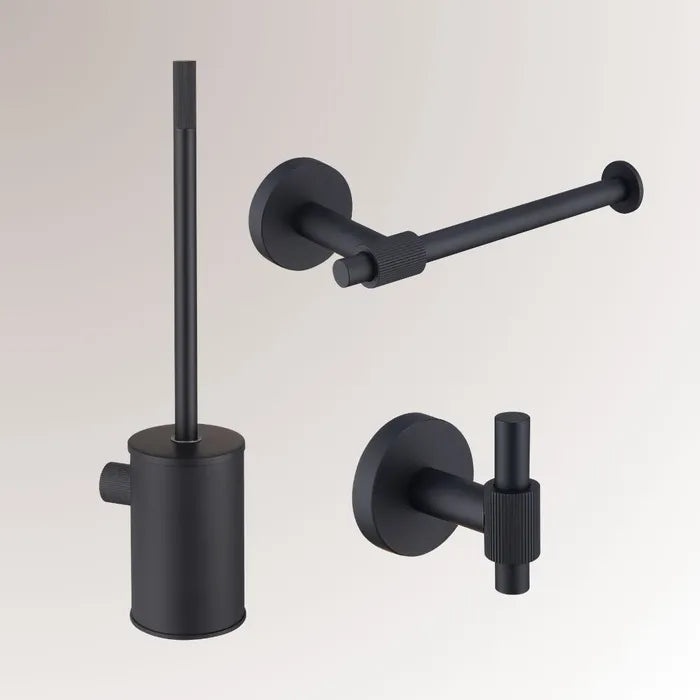 Best Design High-End Toilet Accessory Set, including Toilet Brush, Roll Holder, and Hook, Matte Black