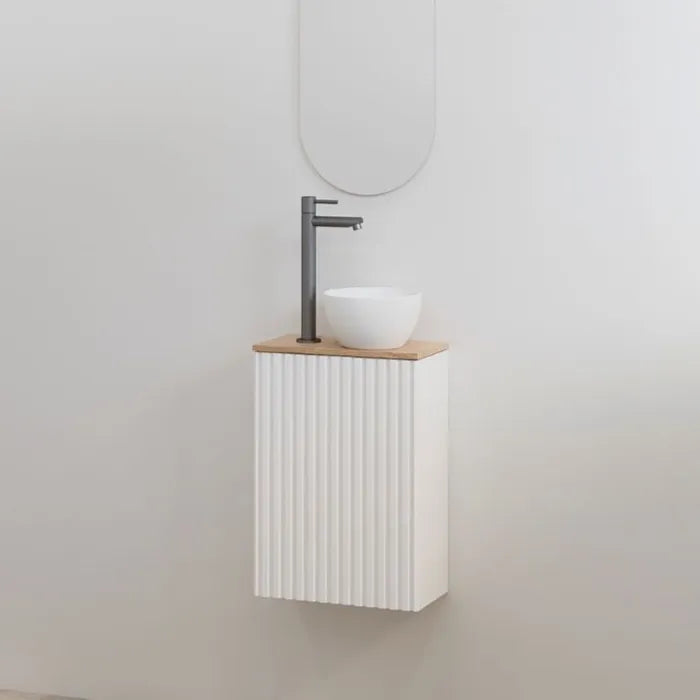 Best Design Mali ribbel toiletmeubel wit mat met eiken meubelblad