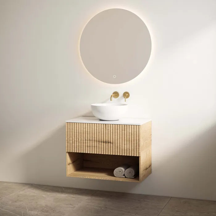 Best Design Rigatti badmeubel 100cm eiken met ribbelfront en wit glans topblad