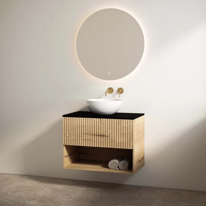 Best Design Rigatti badmeubel 100cm eiken met ribbelfront en zwart mat topblad