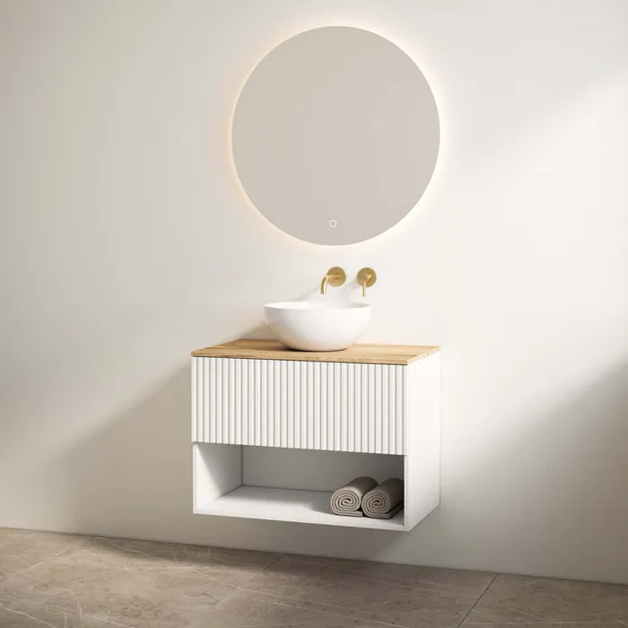 Best Design Rigatti badmeubel 60cm wit mat met ribbelfront en eiken topblad