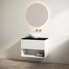 Best Design Rigatti bathroom furniture 100cm white matt with ribbed front and black matt top