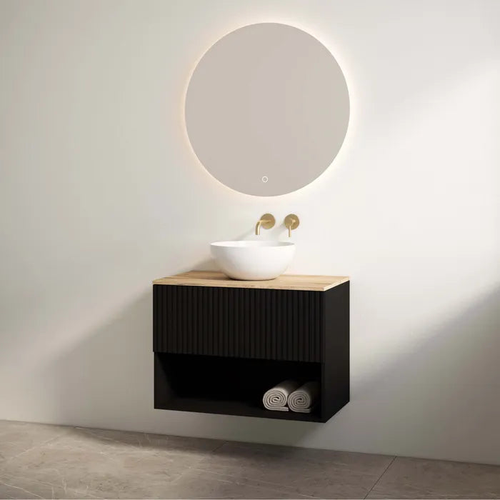 Best Design Rigatti badmeubel 100cm zwart mat met ribbelfront en eiken topblad