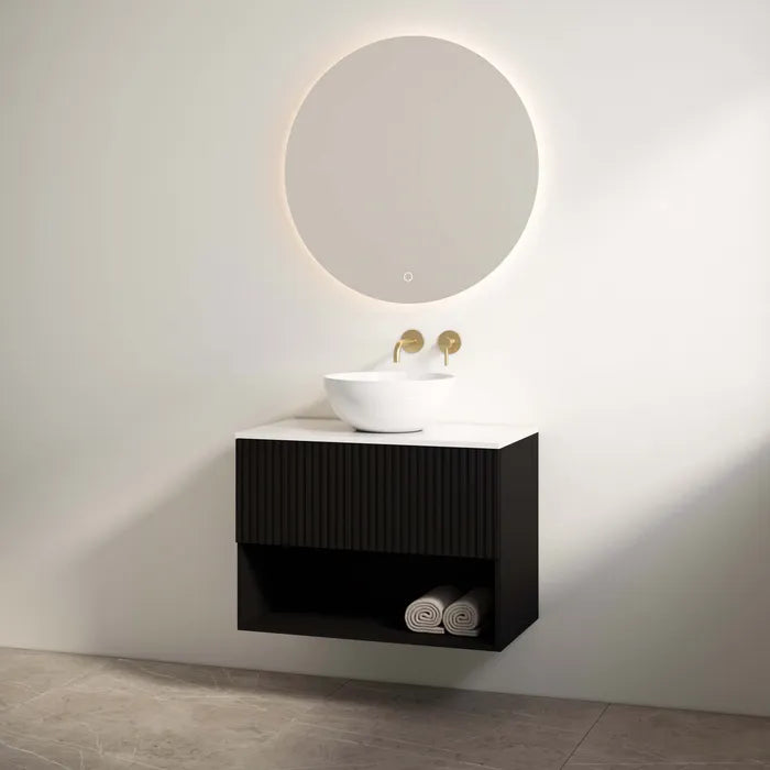 Best Design Rigatti badmeubel 78cm zwart mat met ribbelfront en wit glans topblad