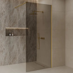 Best Design Dalis walk-in shower 80cm brushed brass with mocha glass