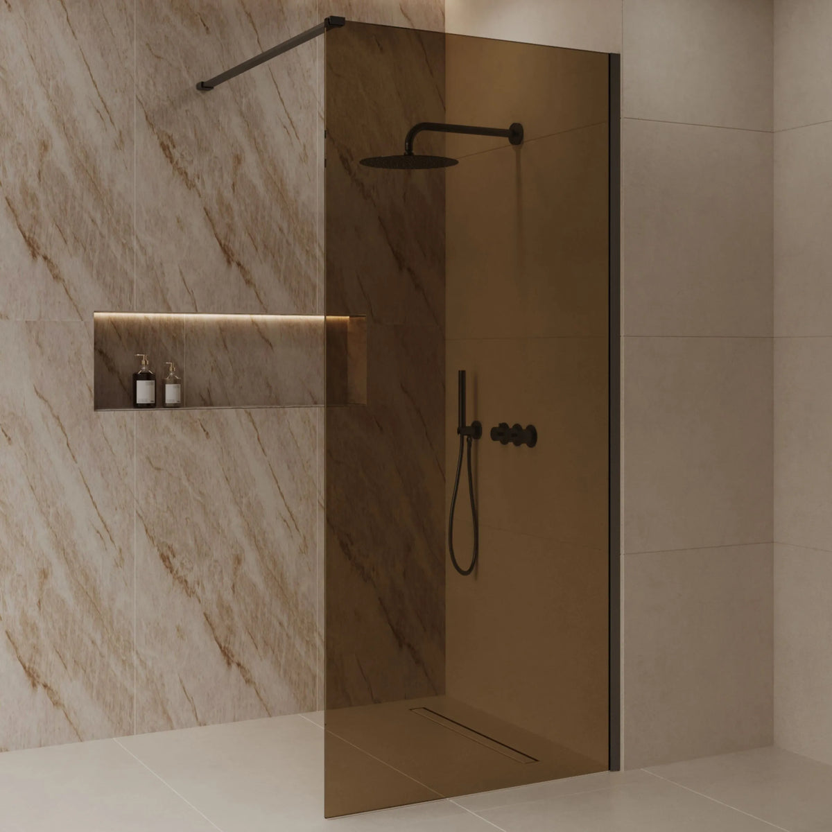 Best Design Dalis walk-in shower 80cm gunmetal with amber glass