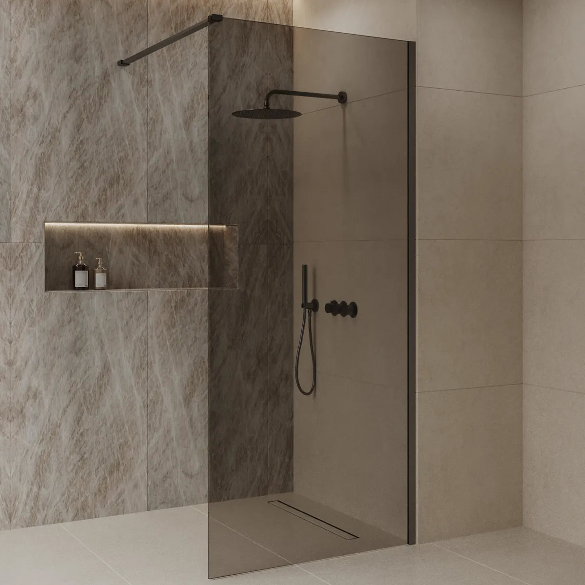 Best Design Dalis walk-in shower 90cm gunmetal with mocha glass