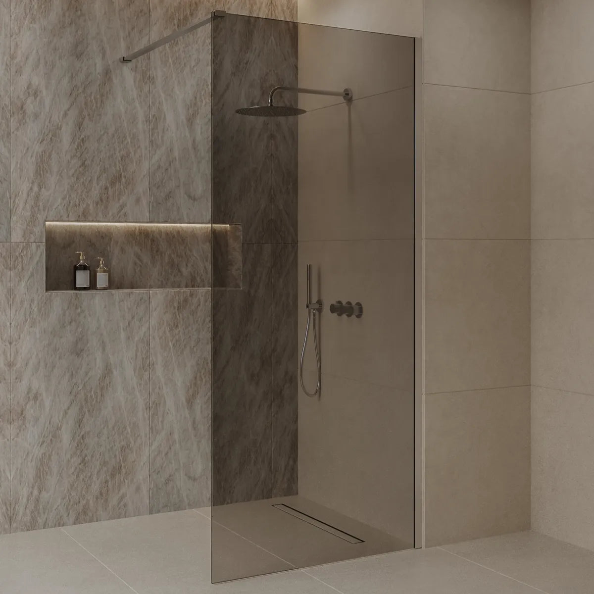Best Design Dalis walk-in shower 100cm Stainless Steel with mocha glass