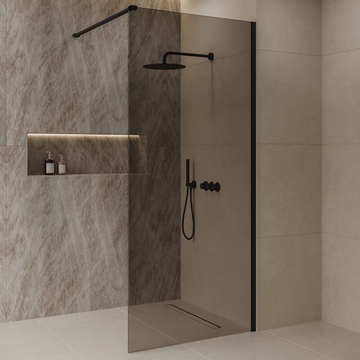 Best Design Dalis walk-in shower 80cm black with mocha glass