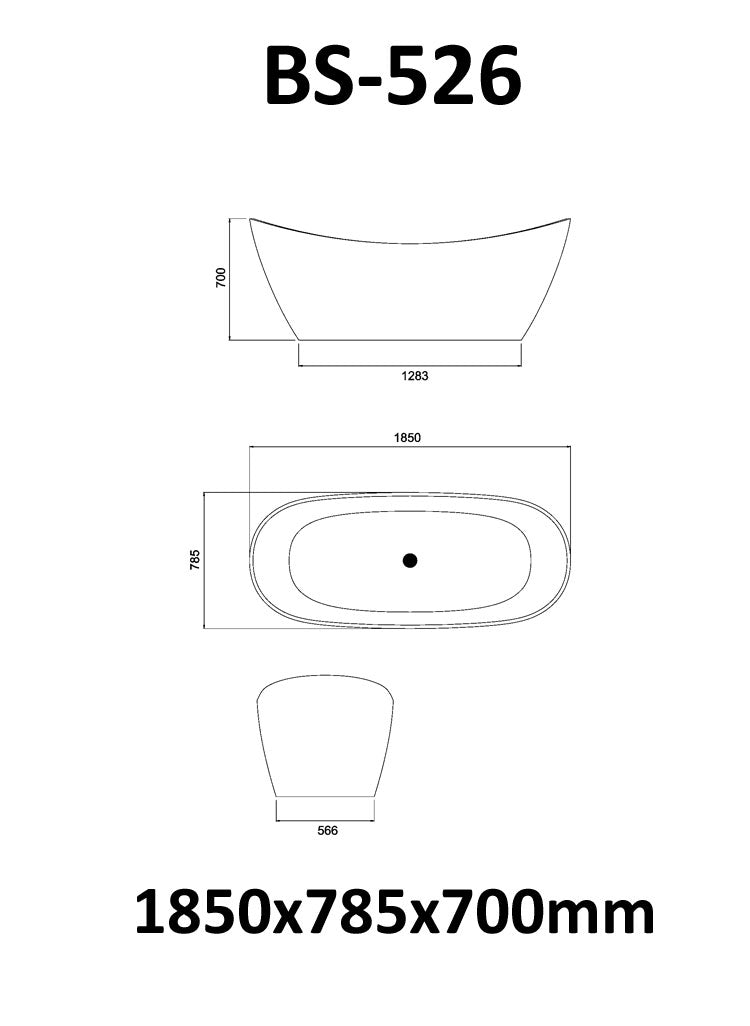 StoneArt Vrijstaande Badkuip BS-526 - mat wit - 185x79