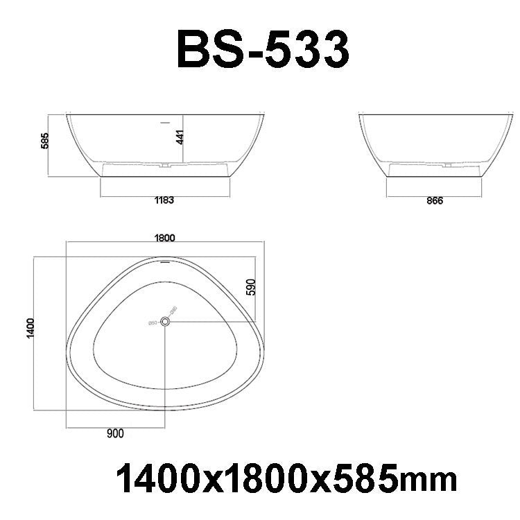 StoneArt Vrijstaand Badkuip BS-533 - grijs mat - 180x140