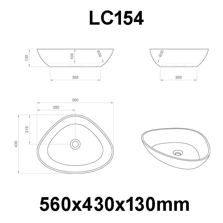 StoneArt solid surface waskom LC154 - mat zwart/wit