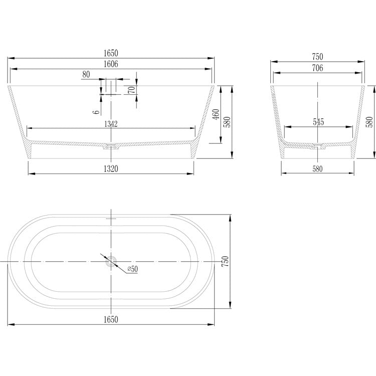 StoneArt Vrijstaand Badkuip BS-553 /wit/165x75/mat