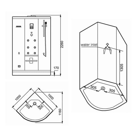 AWT Stoomcabine/douche DZ963F8 zwart/100x100
