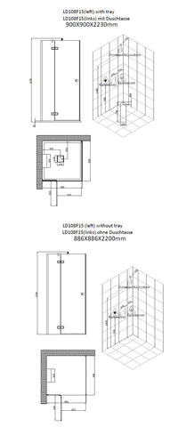 AWT Stoomdouche LD108F15 wit glanzend/90x90/links zonder achterwanden en douchebak