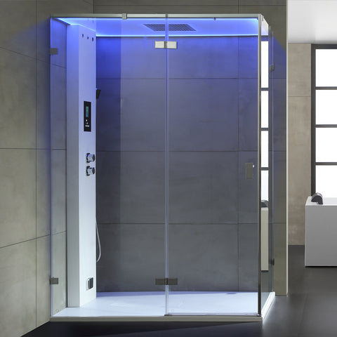AWT Stoomdouche LD111F15 met achterwanden zonder douchebak wit glanzend/150x90/links
