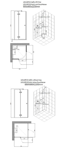 AWT Stoomdouche LD110F15 zonder douchebak en achterwanden wit glanzend/90x90