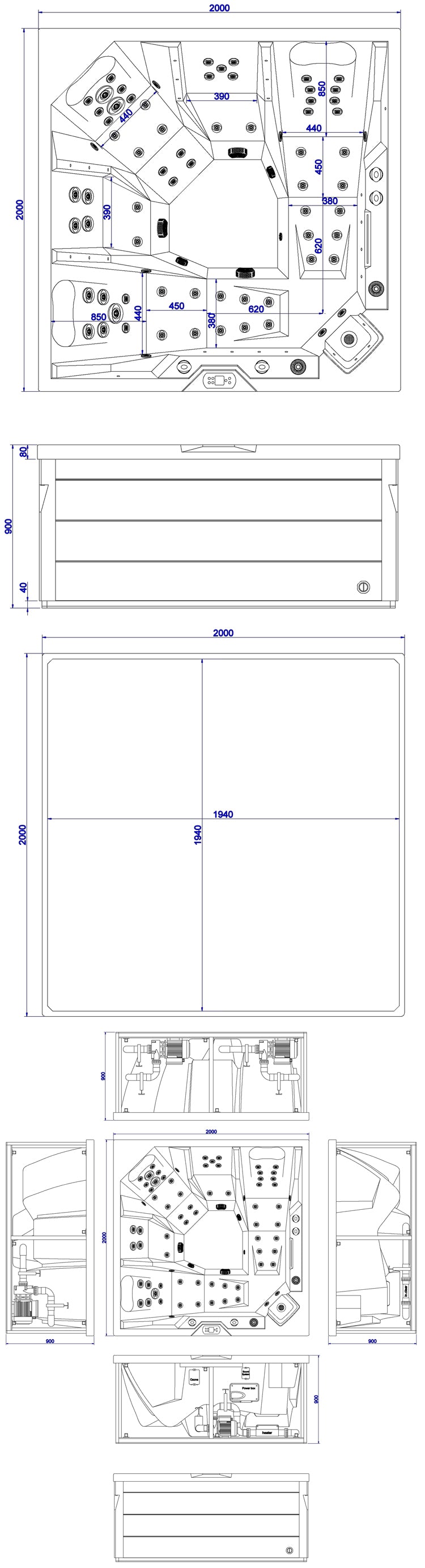 AWT Whirlpool Aussenwhirlpool IN-403 eco extreme CloudyBlack 200x200 grau