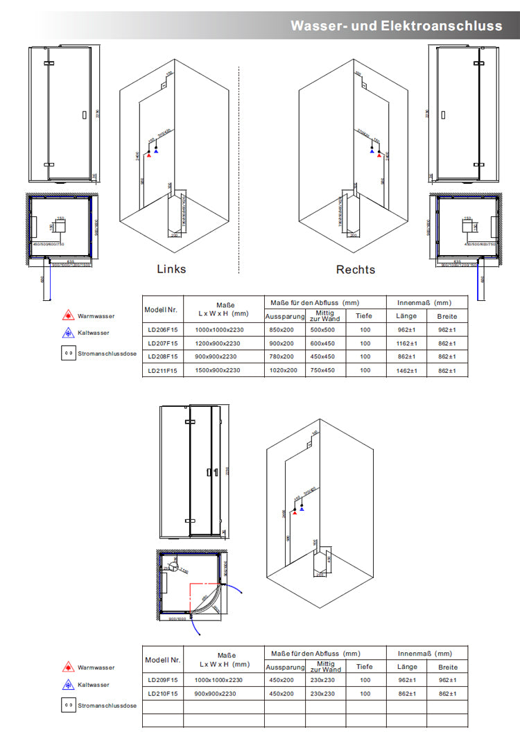 AWT Stoomdouche met achterwanden zonder douchebak LD207F15 wit/120x90/links